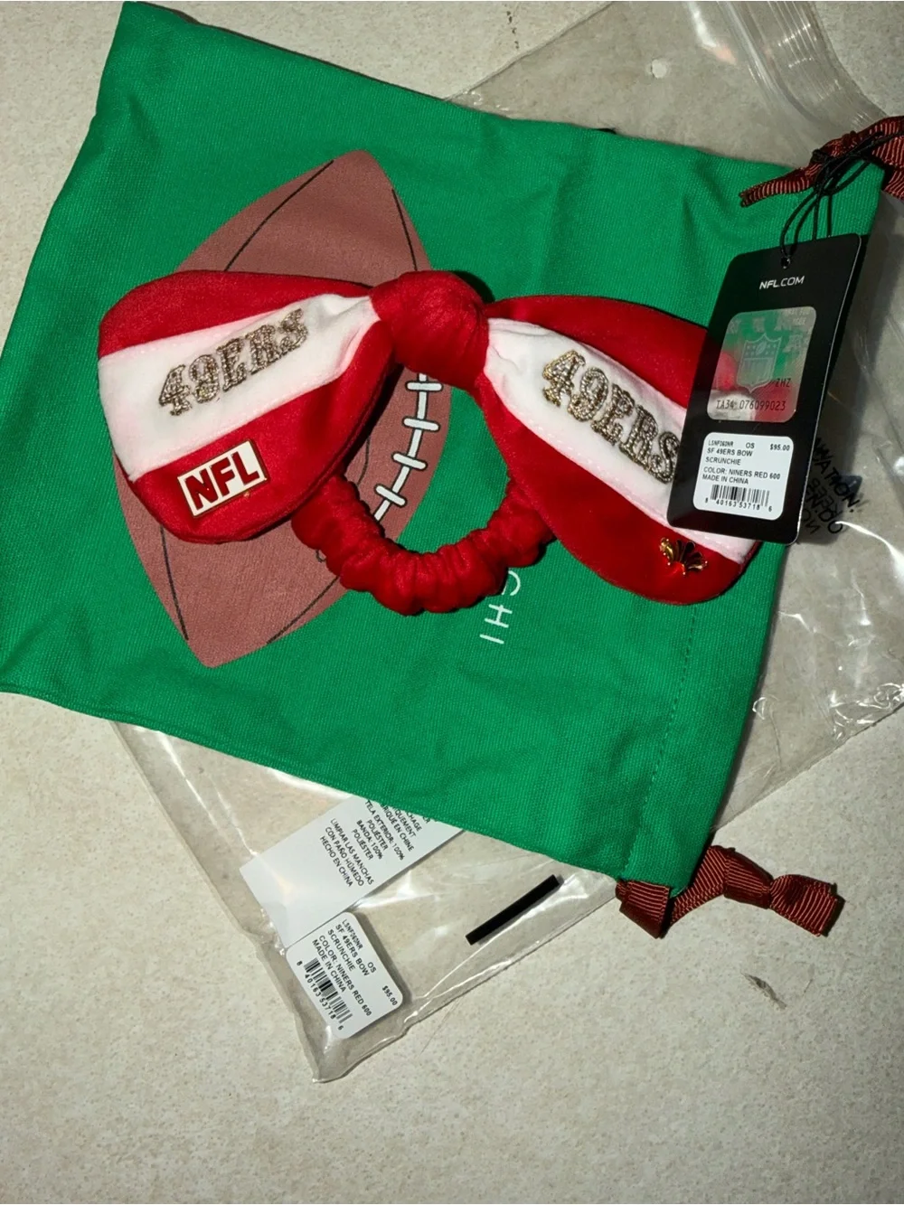 Lele Sadoughi San Francisco 49Ers Bow Scrunchie